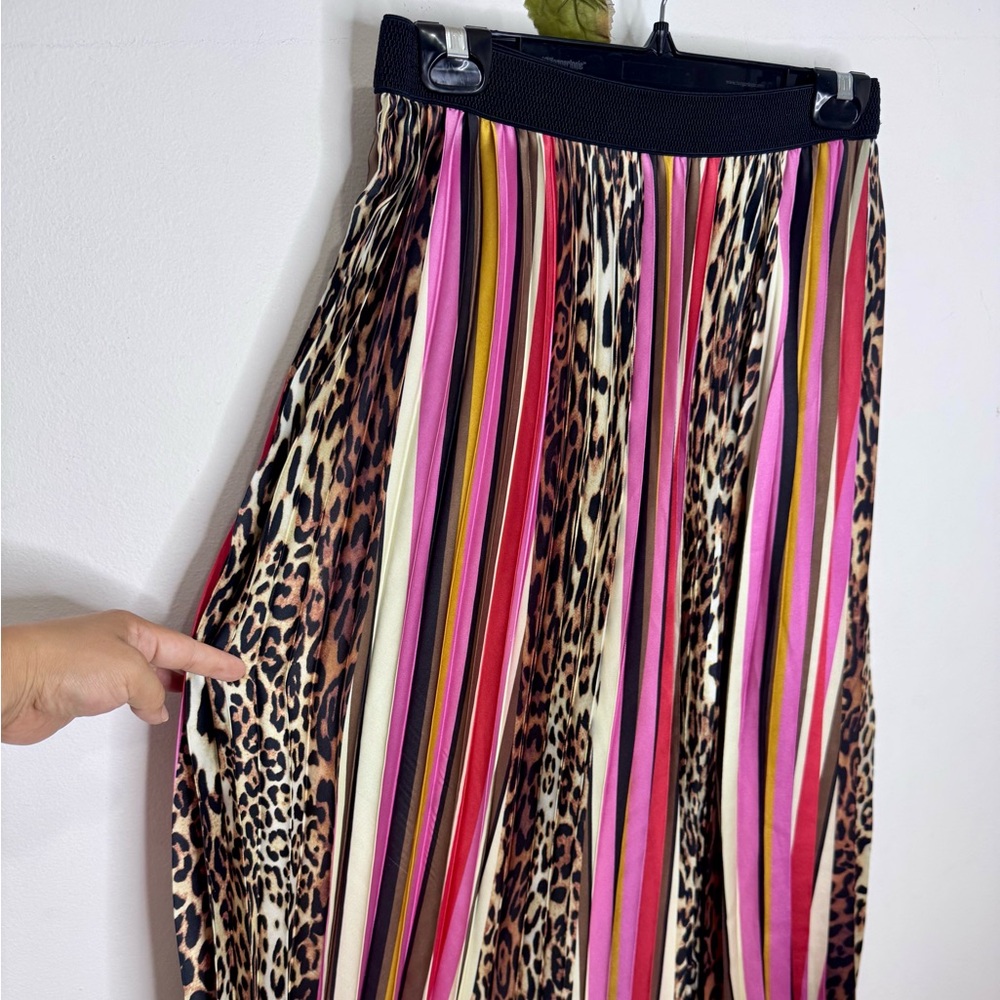 Cristina Lei Striped/Leopard Print Pleated Midi Skirt - Picture 2 of 8